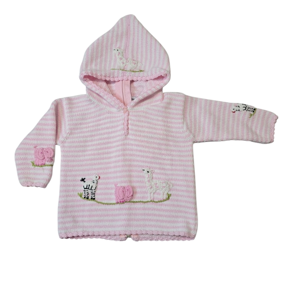 Purple Mountain Pink Striped Hooded Baby Peruvian Sweater